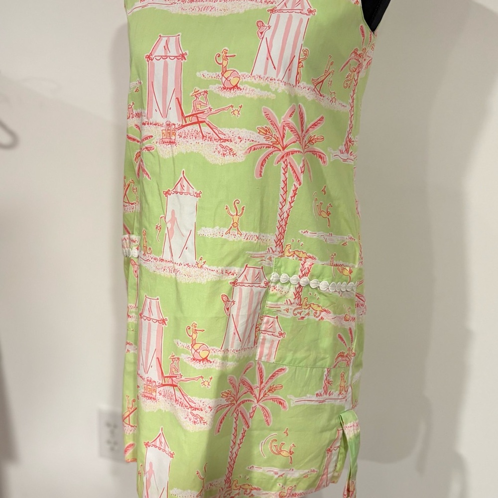 Lilly Pulitzer girls Vibrant Green & Pink monkey palm tree print Shift Dress 14 - Picture 3 of 7